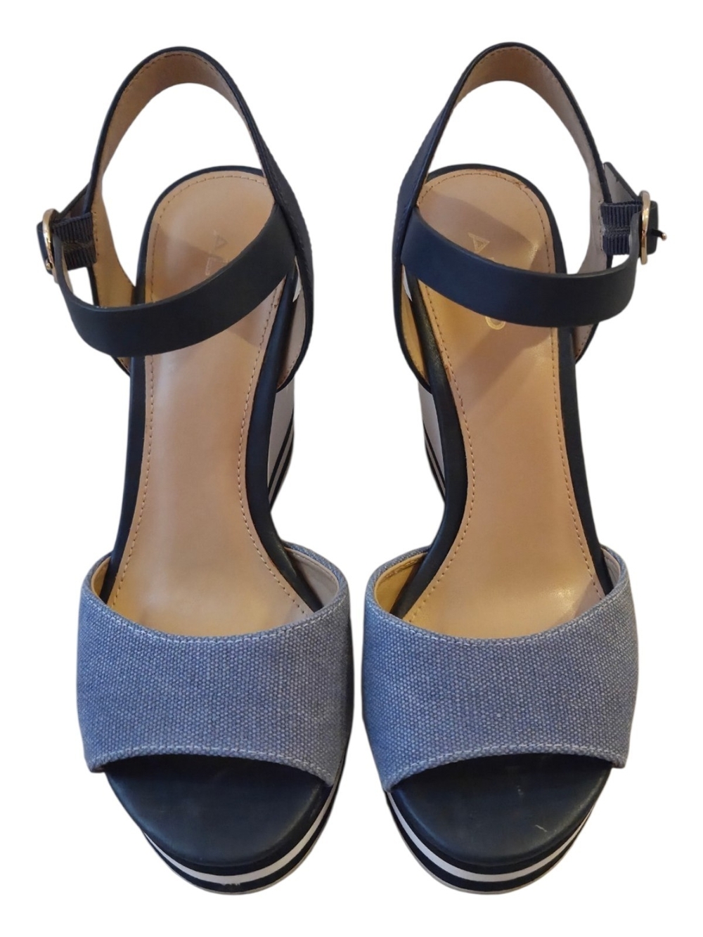 Aldo Navy Blue And White Wedge Sandals